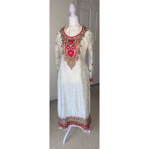 White and Hot Pink Embroidered Shalwar Kameez